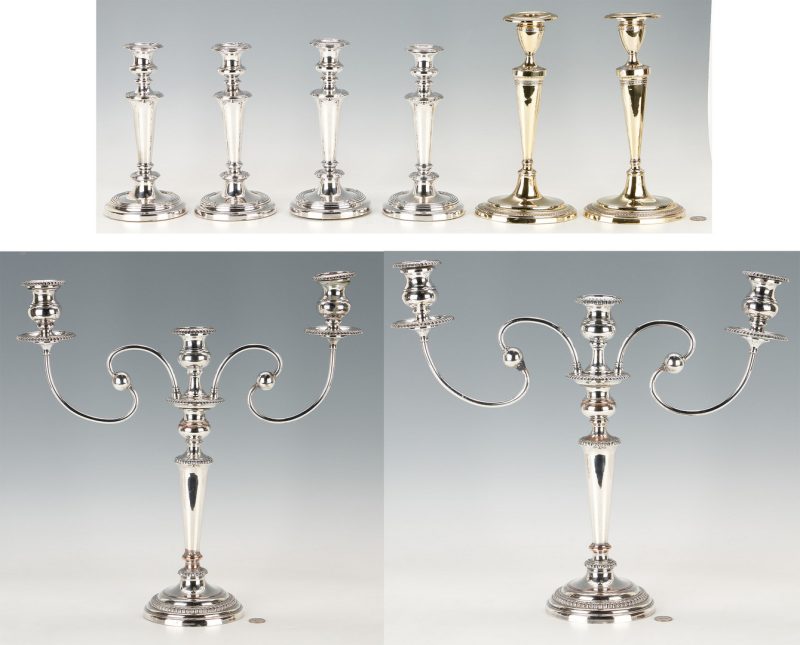 Lot 1169: Group of Candelabra & Candlesticks, 8 Items, incl. Old Sheffield