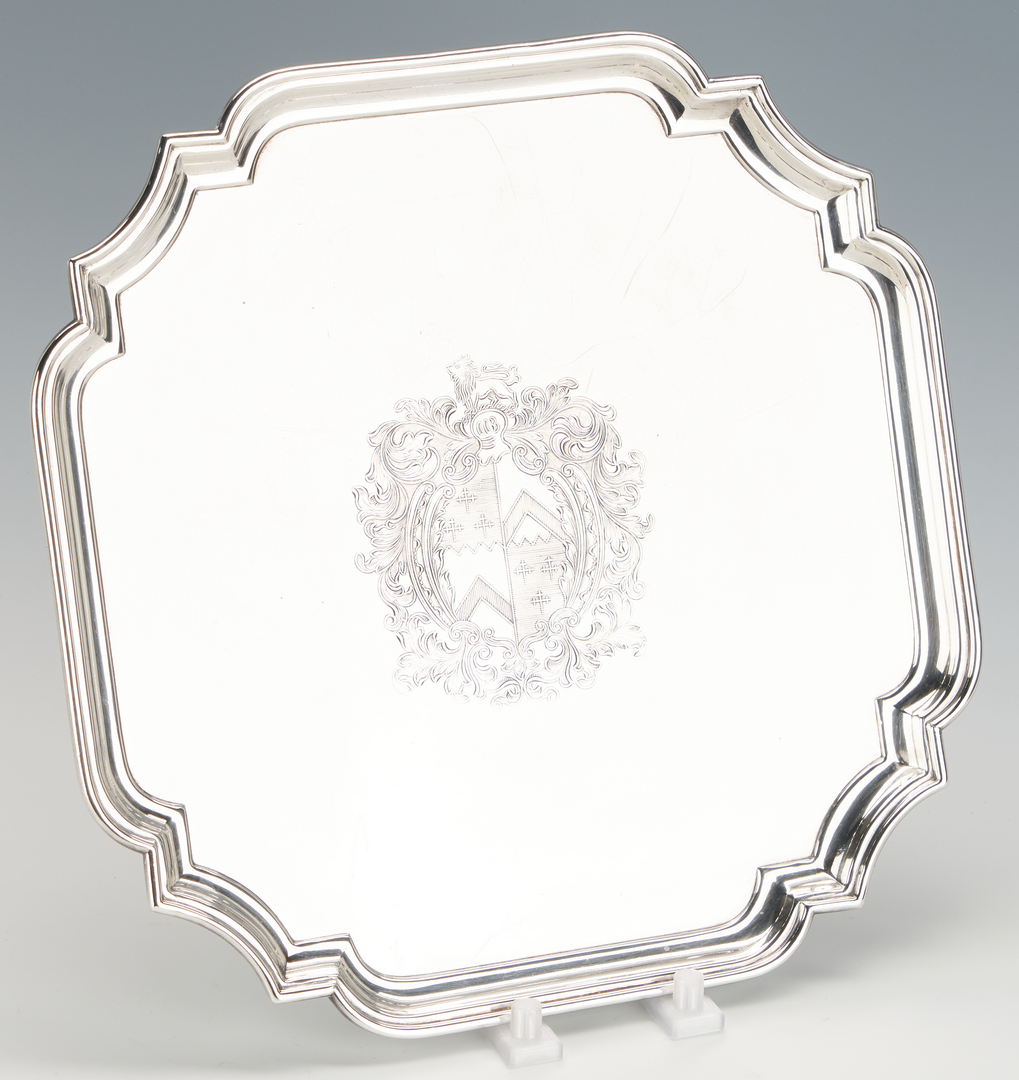 Lot 1172: Silverplated Armorial Tray + 15 Pcs. Assorted Sterling