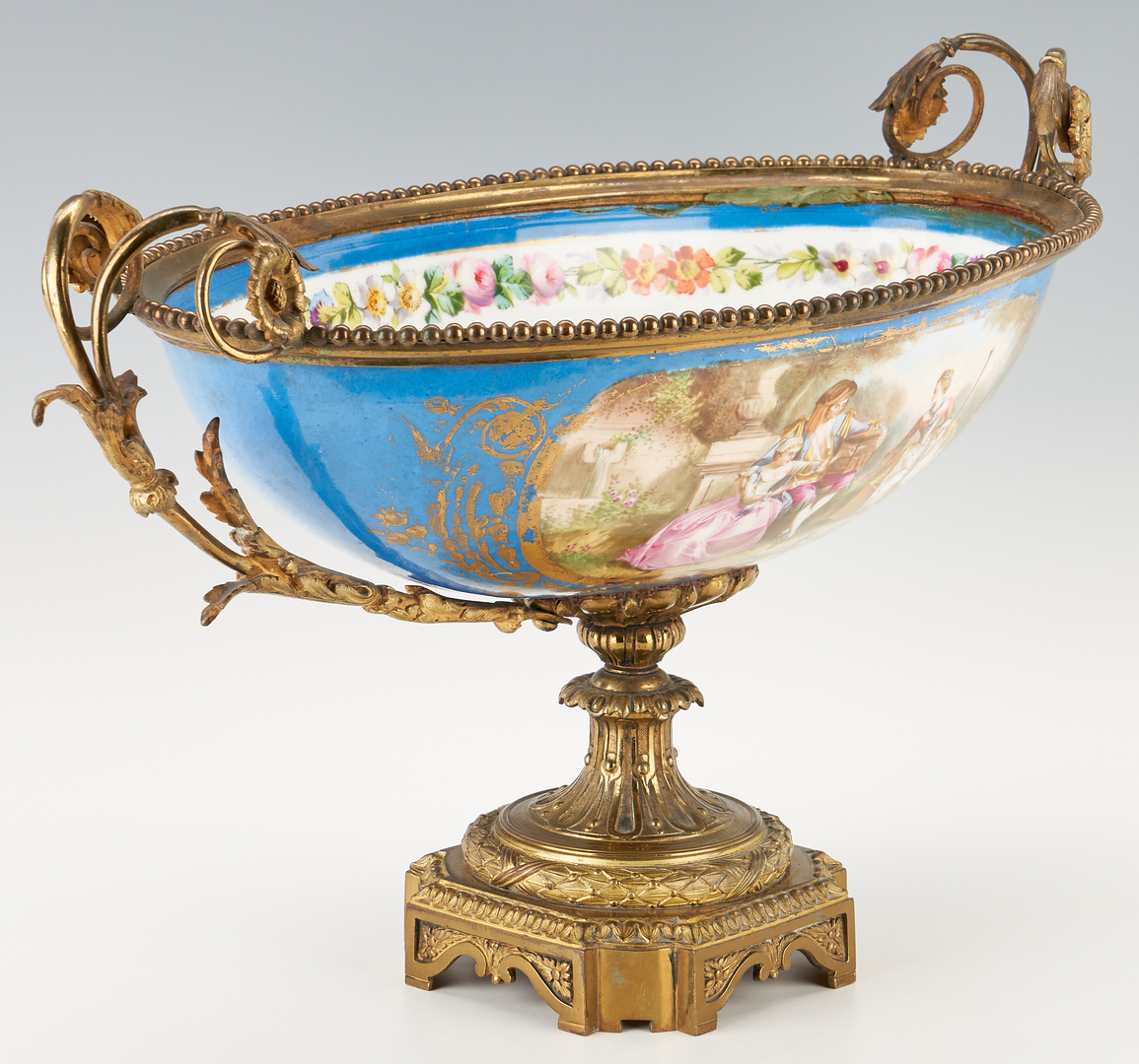 Lot 133: Sevres Style Porcelain Centerpiece Bowl, Gilt Bronze Mounts