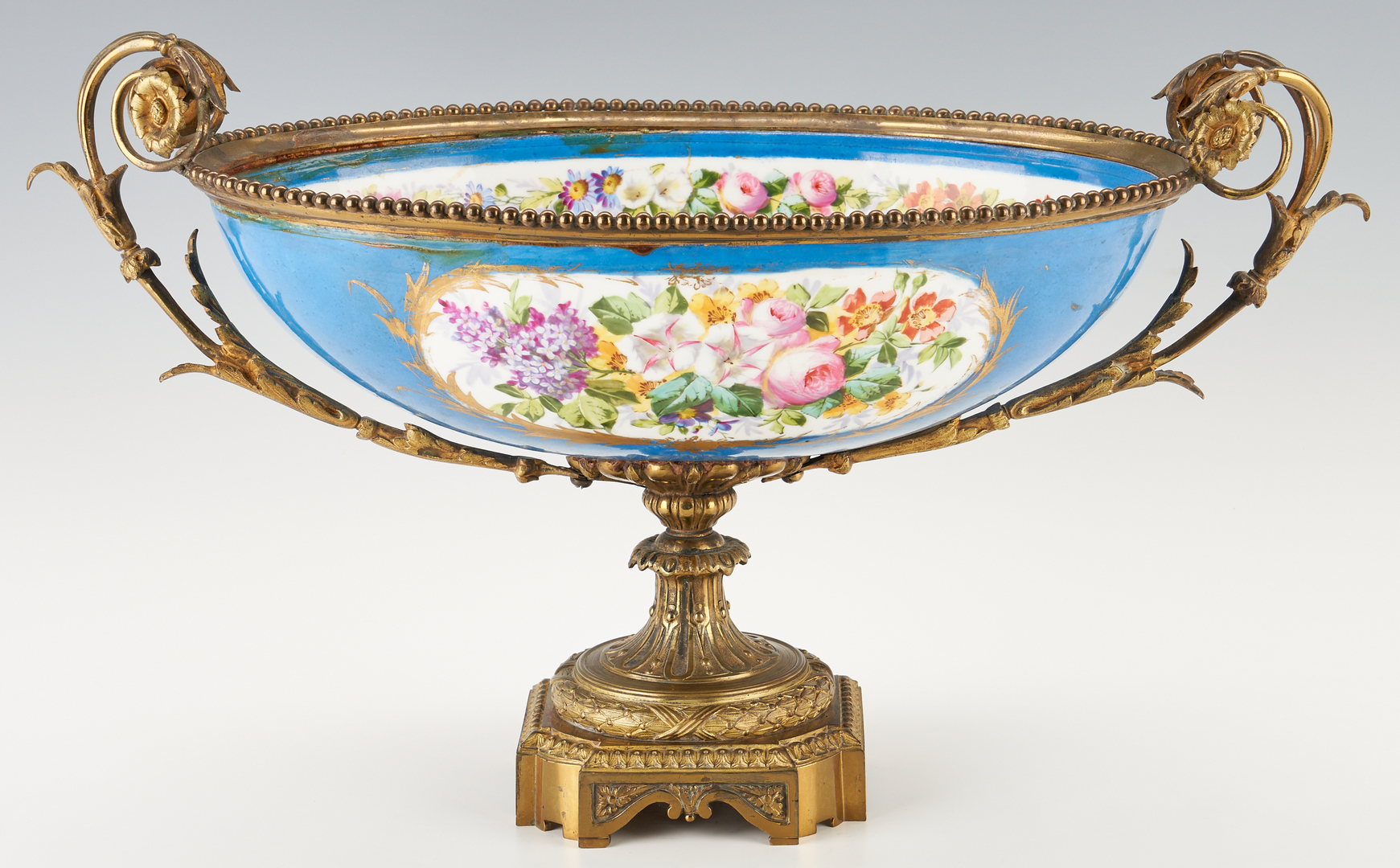 Lot 133: Sevres Style Porcelain Centerpiece Bowl, Gilt Bronze Mounts