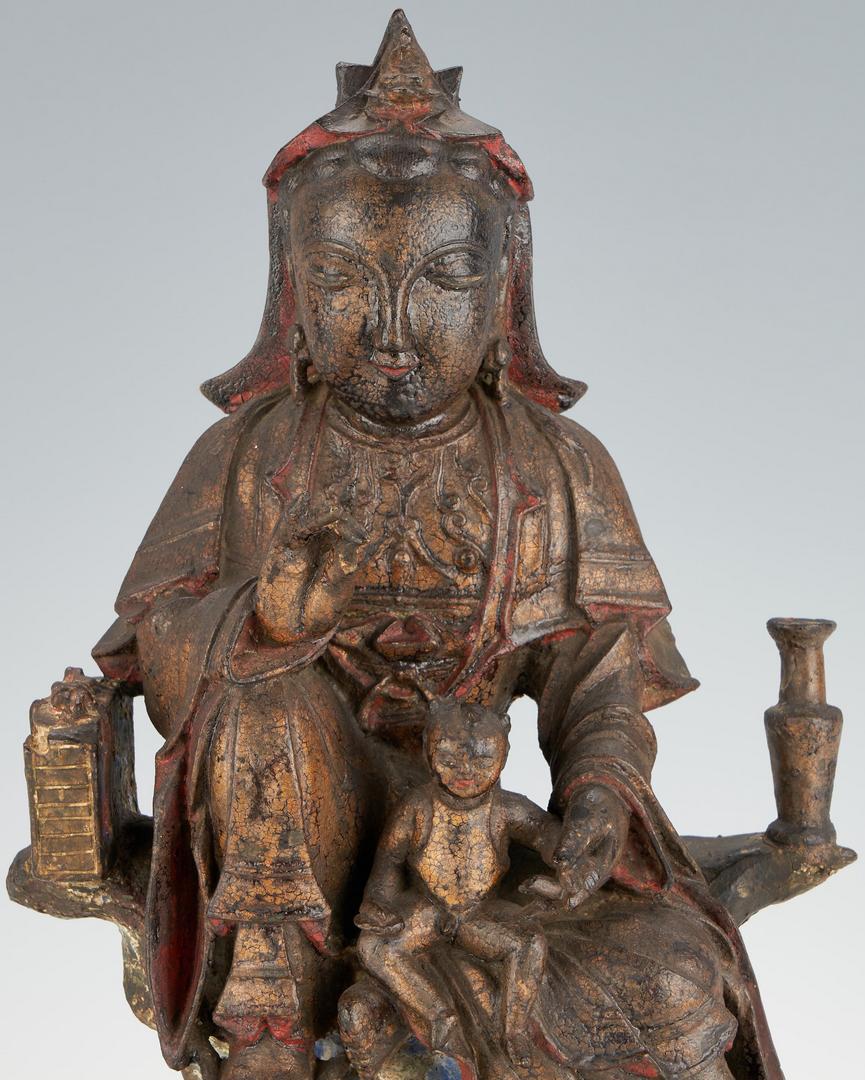 Lot 13: Chinese Gilt Bronze Guanyin Figure & Child