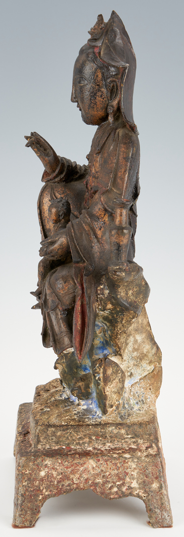Lot 13: Chinese Gilt Bronze Guanyin Figure & Child