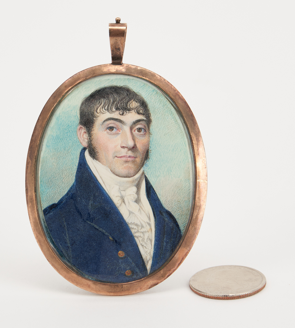 Lot 152: Portrait Miniature of a Man in Blue Coat, w/ Hairwork