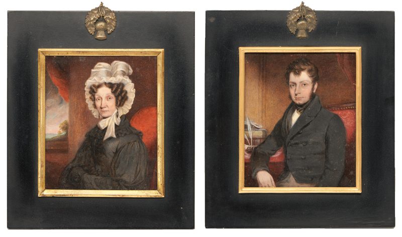 Lot 154: Portrait Miniatures of Lady and Gentleman, signed and dated 1833