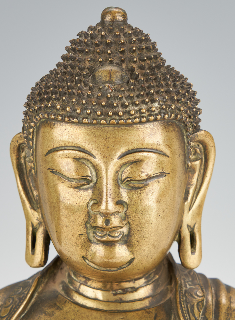 Lot 15: Asian Bronze Buddha Figure & Chinese Carved Buddha Altar Shrine, 2 items