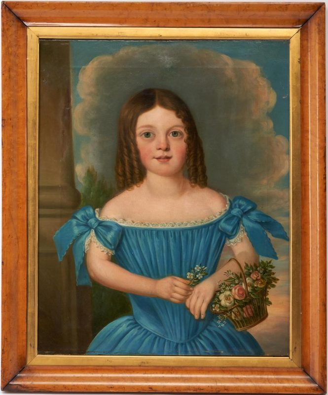 Lot 172: 19th C. Portrait of Girl with Flowers