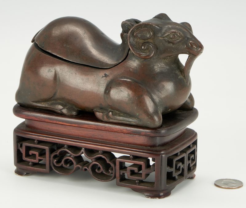 Lot 17: Signed Chinese Ram Form Bronze Lamp