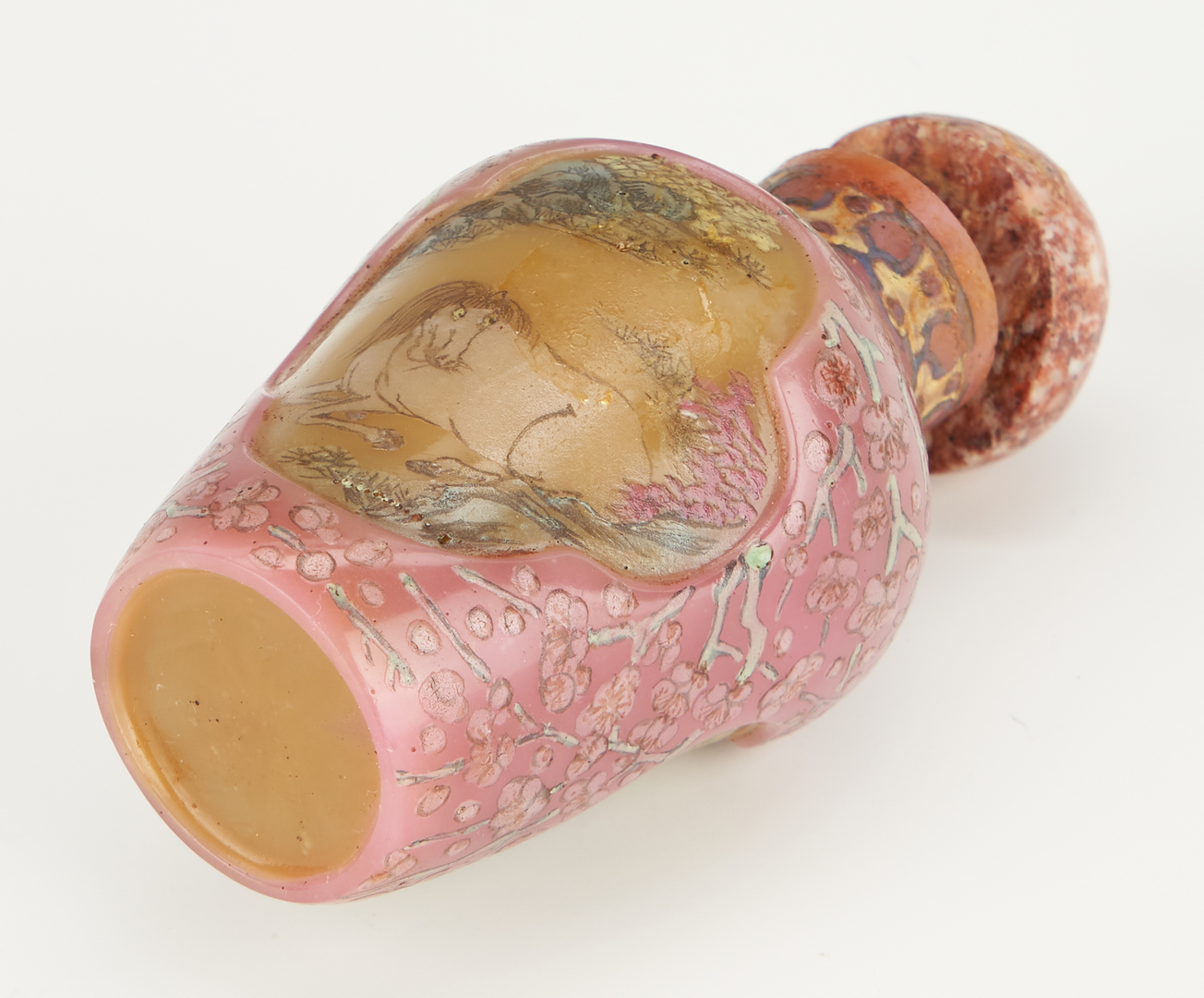 Lot 18: 2 Chinese Snuff Bottles, Porcelain and Peking Glass