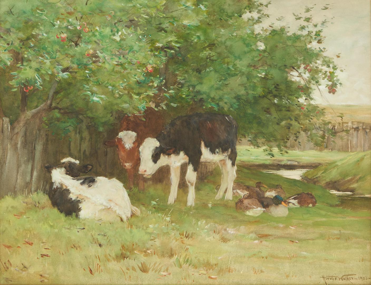 Lot 192: Horatio Walker W/C Painting with Cows