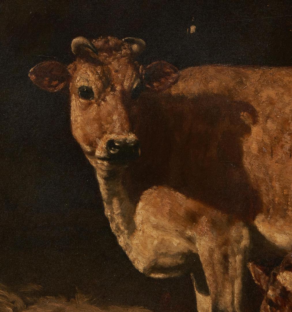 Lot 193: John M. Tracy O/C Painting of a Cow and Calf