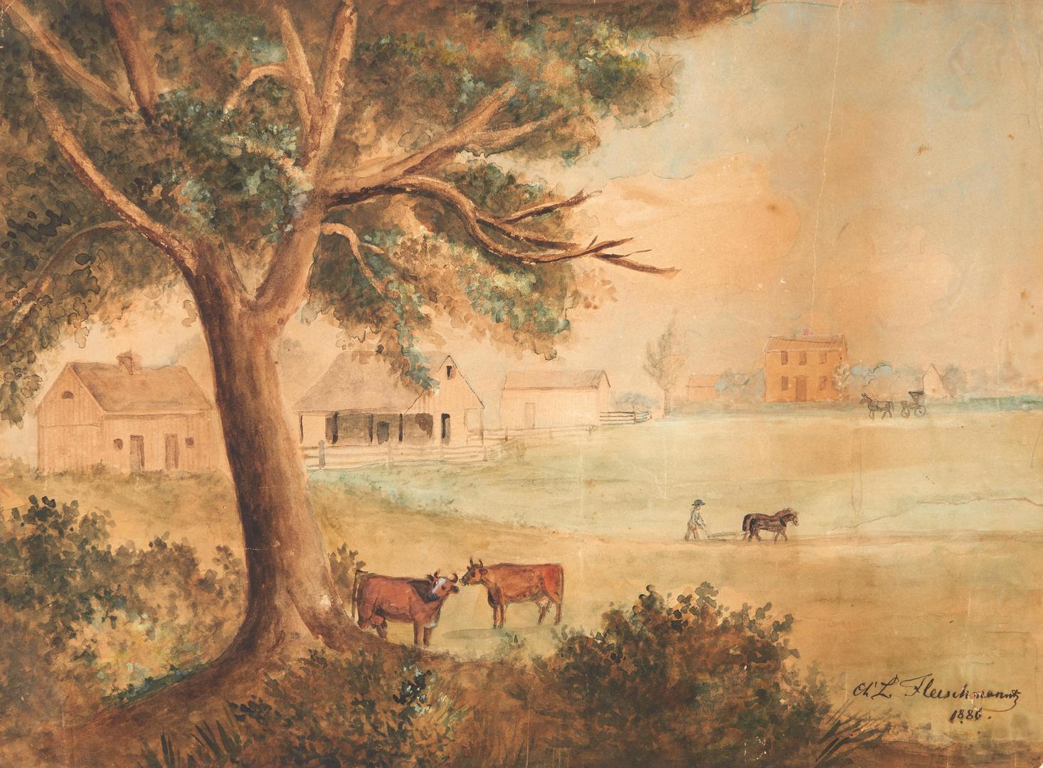 Lot 194: Charles Fleischmann 19th c. W/C, Maryland Farm Scene