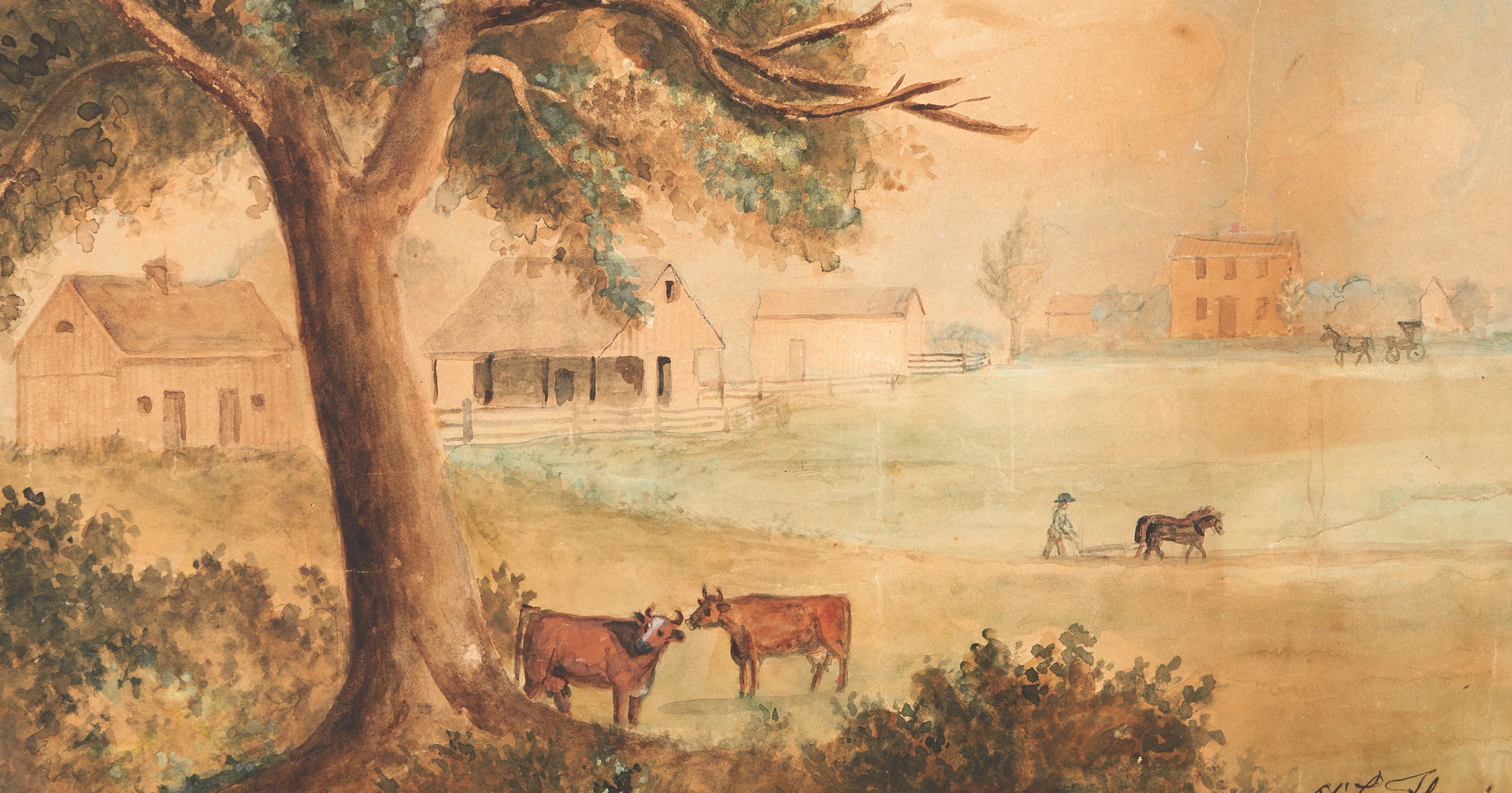 Lot 194: Charles Fleischmann 19th c. W/C, Maryland Farm Scene