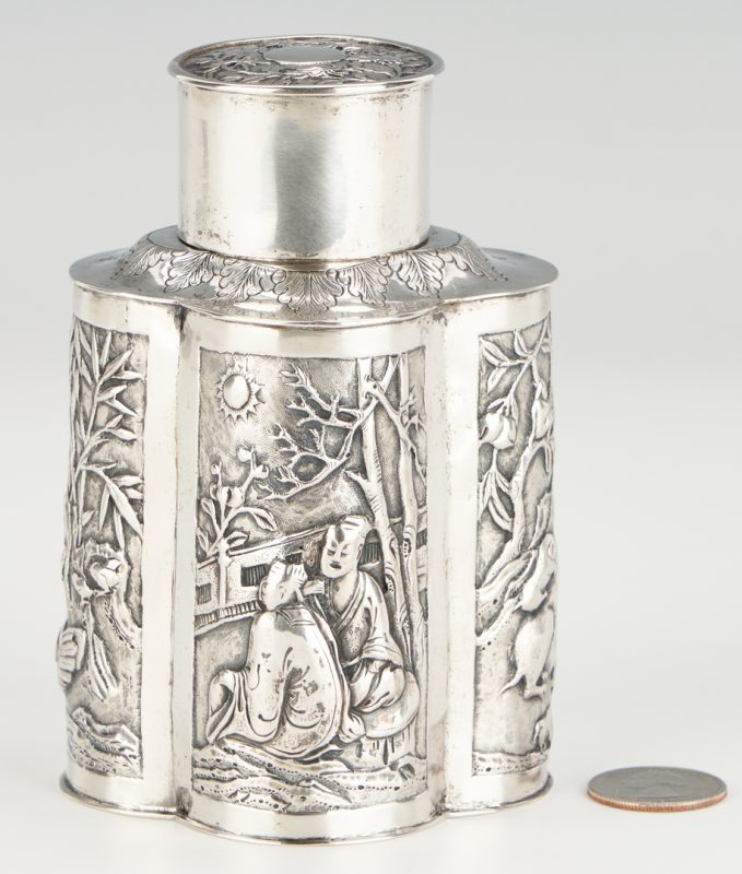 Lot 1: Chinese Sterling Silver Tea Caddy