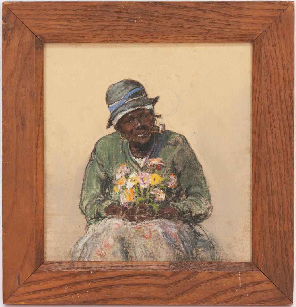 Lot 201: Elizabeth O'Neill Verner Pastel on Silk Portrait, Flower Seller