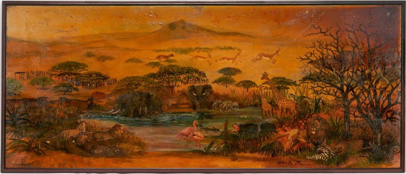 Lot 204: Monumental Helen LaFrance Double-Sided Painting: Africa & Fox Hunter
