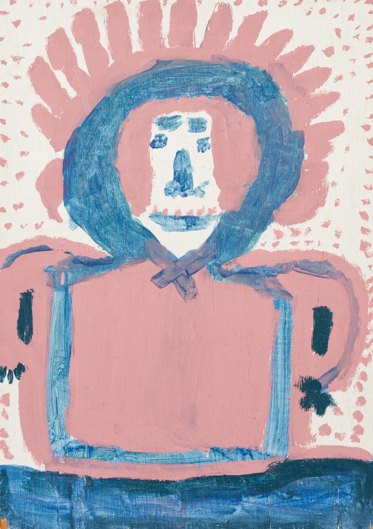 Lot 206: Mary Tillman Smith, Outsider Art Painting of a Figure in Pinks/Blues