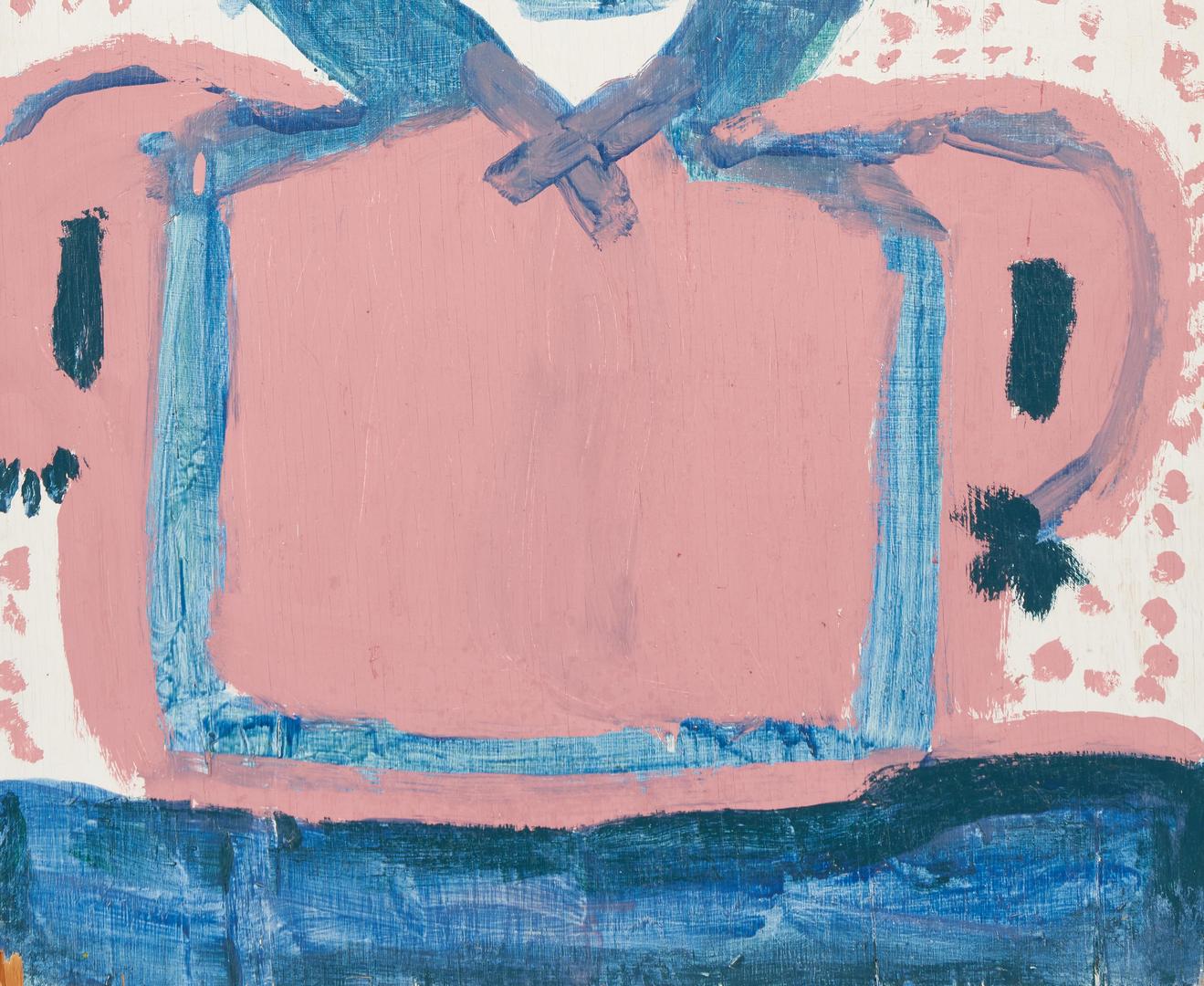 Lot 206: Mary Tillman Smith, Outsider Art Painting of a Figure in Pinks/Blues