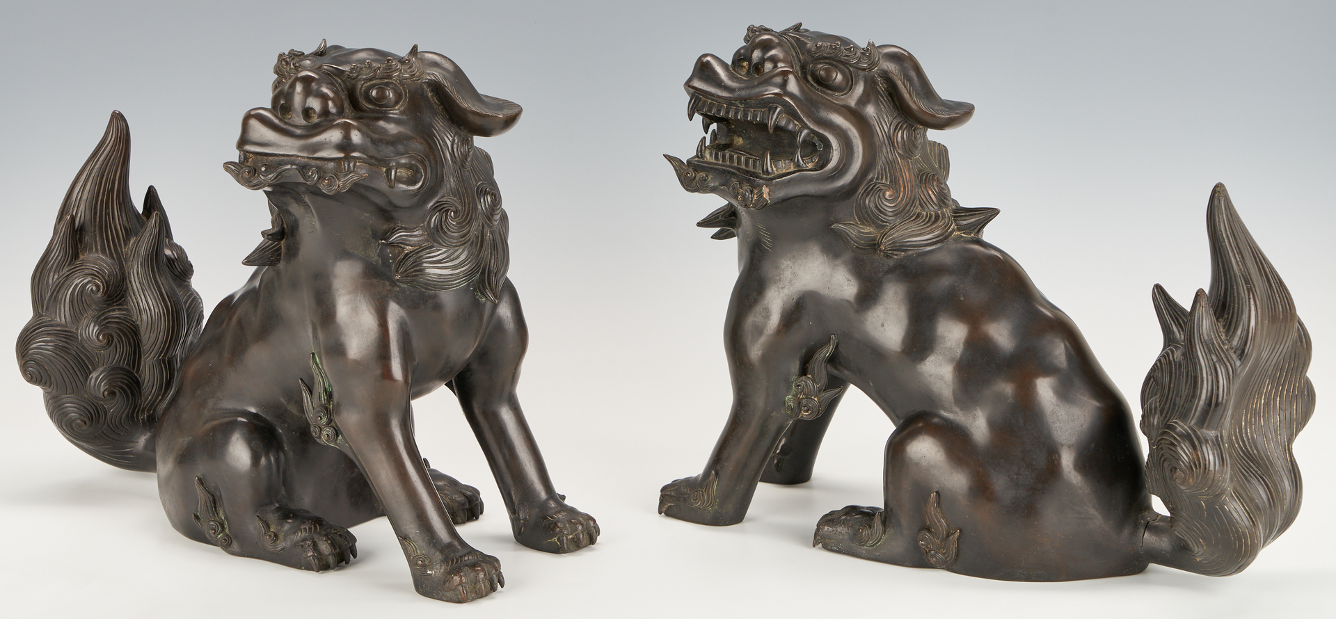 Lot 20: Pair Japanese Bronze Guardian or Temple Foo Lions