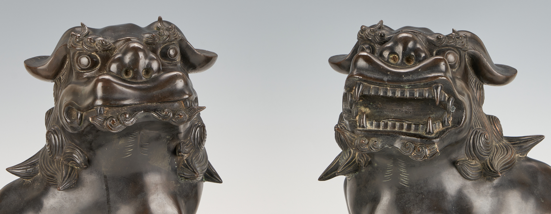 Lot 20: Pair Japanese Bronze Guardian or Temple Foo Lions