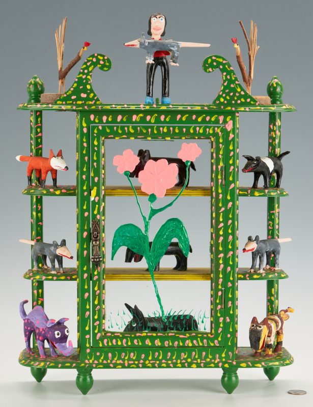 Lot 213: Garland and Minnie Adkins Folk Art Cabinet with Animals