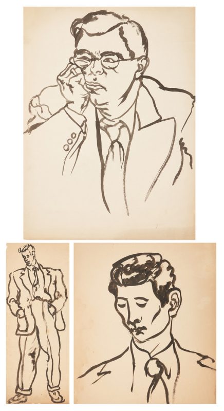 Lot 220: 3 Joseph Delaney Sketches, Male Figures