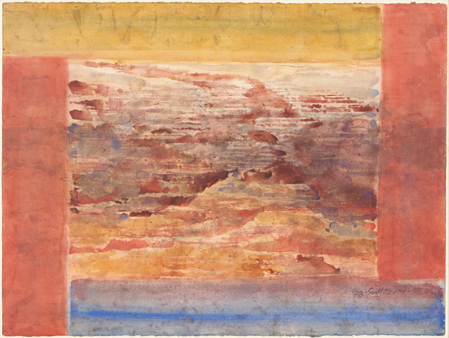 Lot 229: Carl Sublett abstract watercolor, Mountain Red