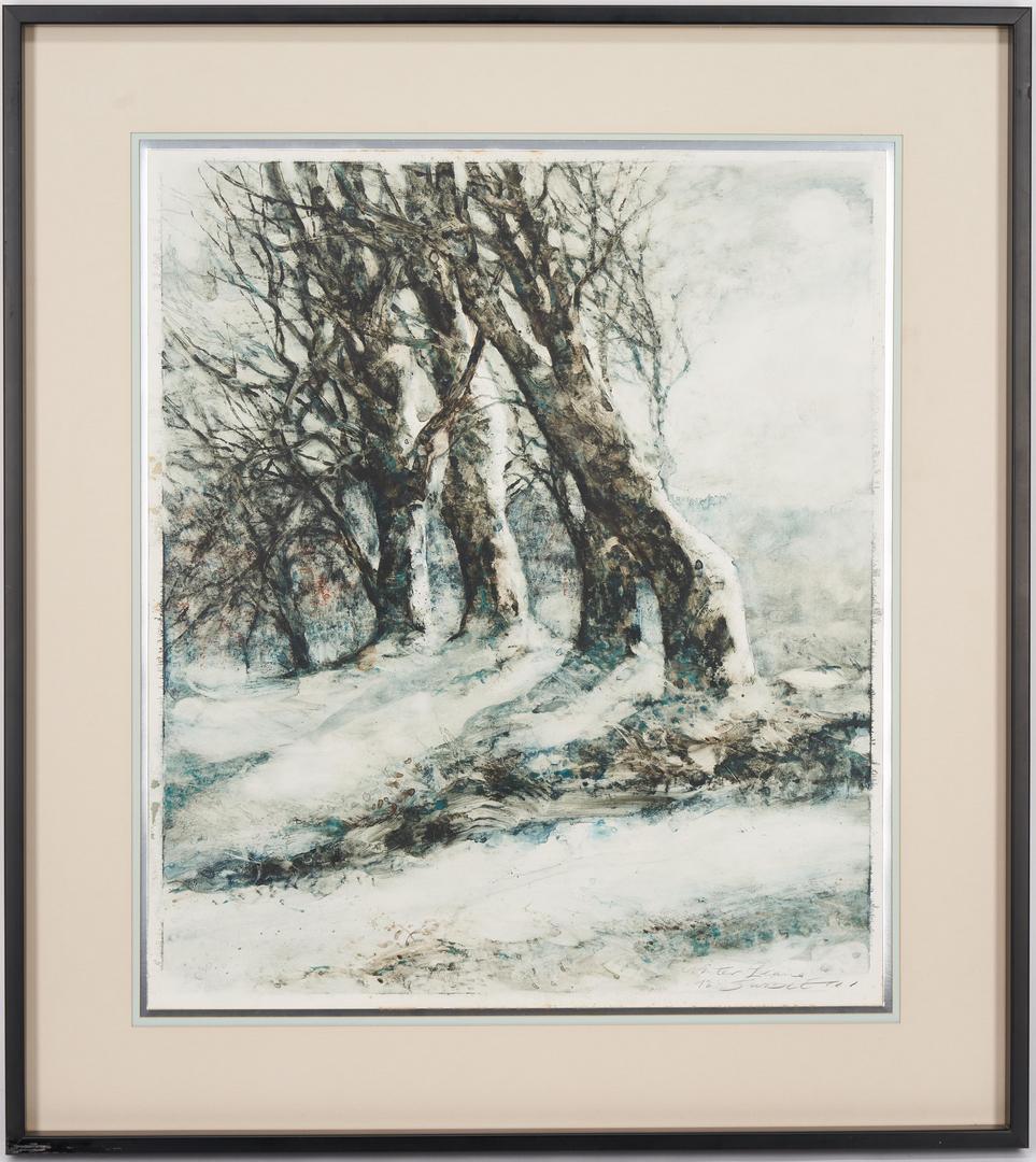 Lot 230: Carl Sublett W/C Painting, Winter Lean