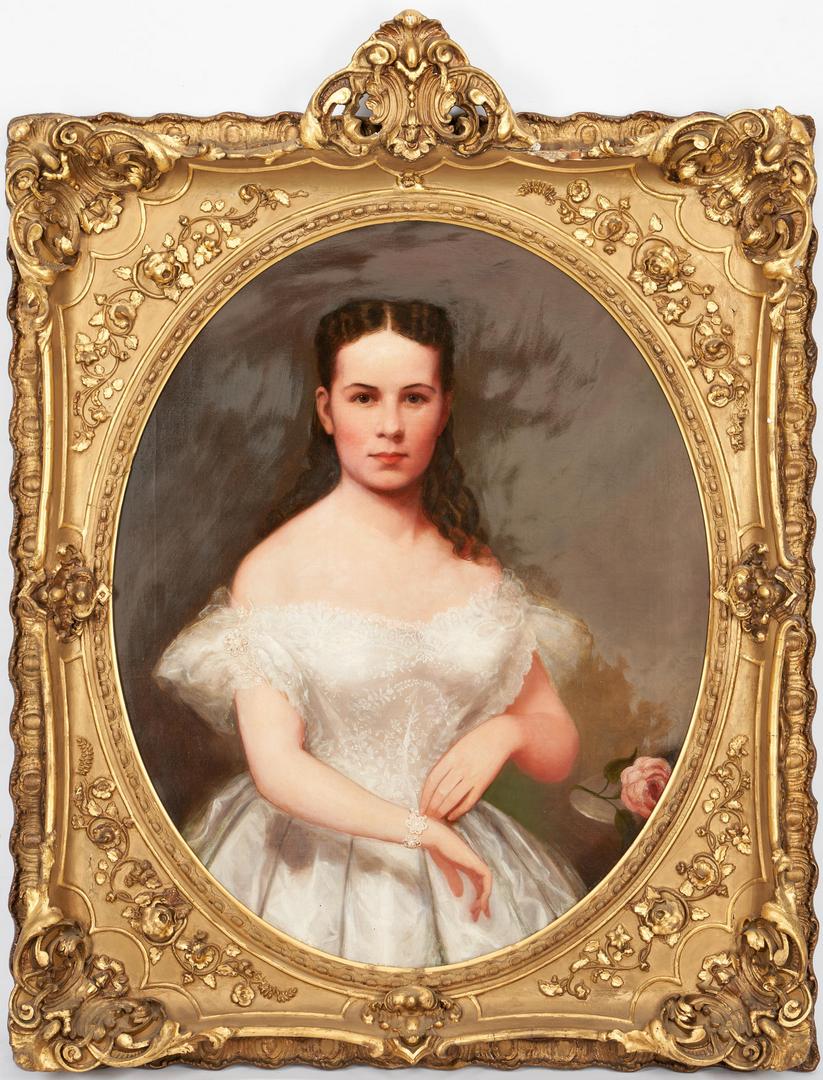 Lot 237: American School O/C Portrait of a Young Woman, poss. Lucy McClung's Mother