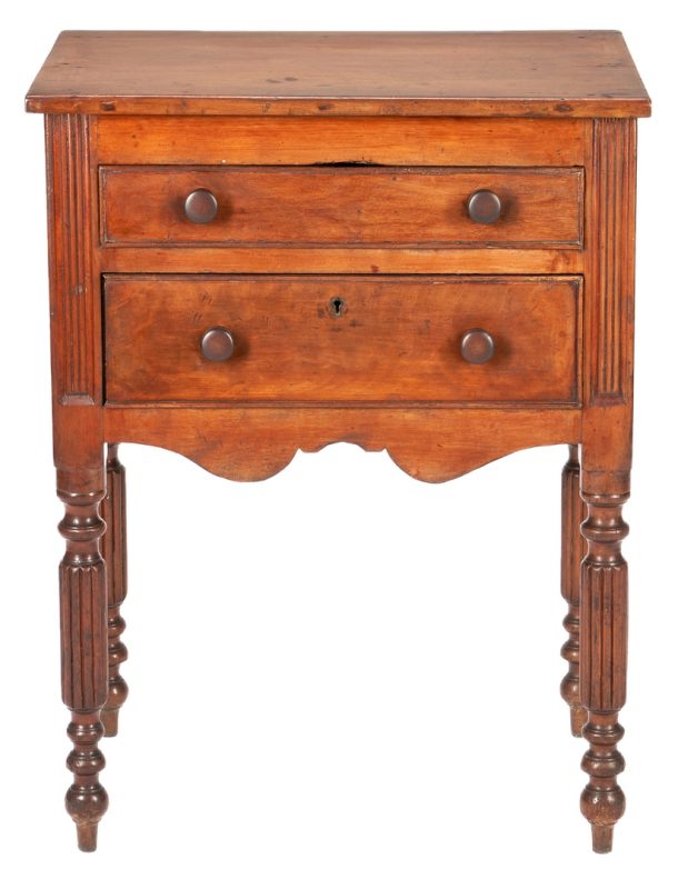 Lot 247: Southern Two Drawer Cherry Table w/ Shaped Skirt