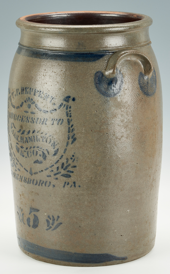 Lot 264: Large PA Thomas Reppert Stoneware 5 Gallon Jar