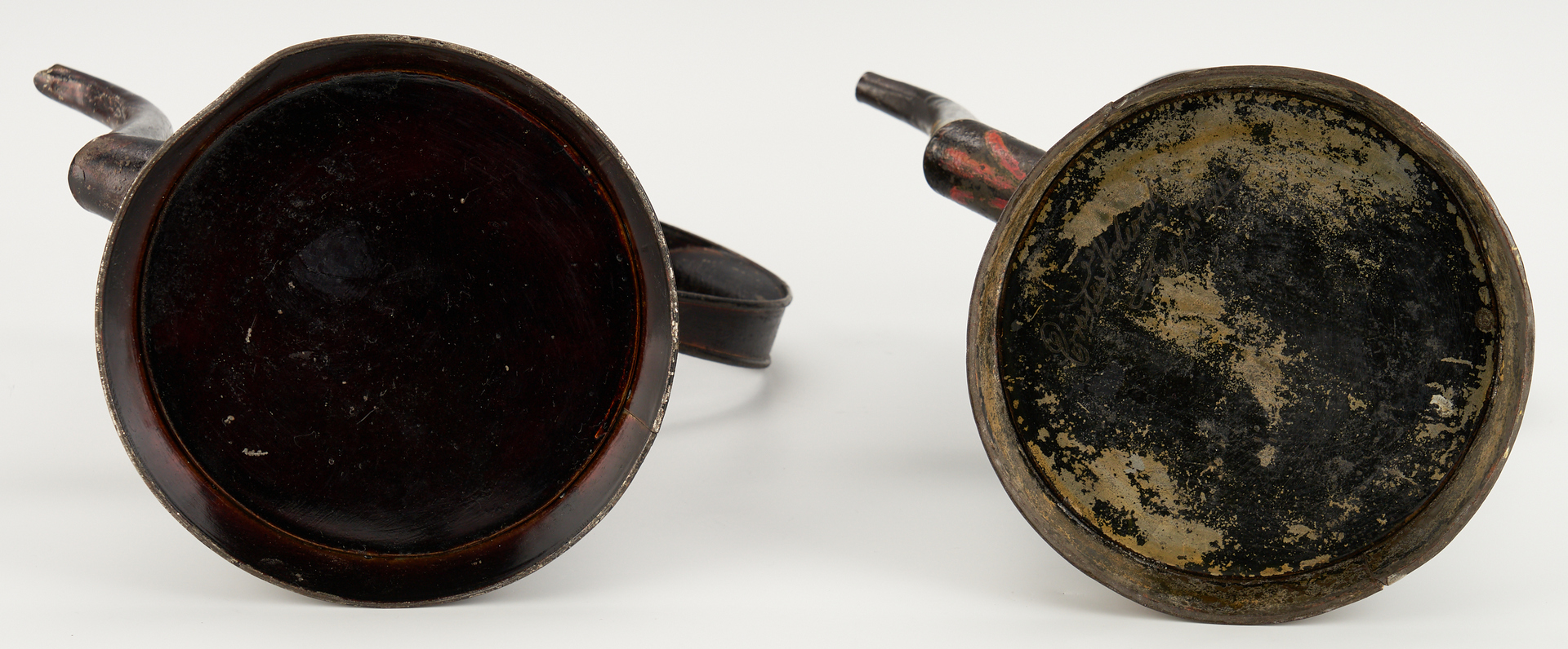 Lot 267: Two Tole Coffee Pots, Jug and Mug, 19th C.