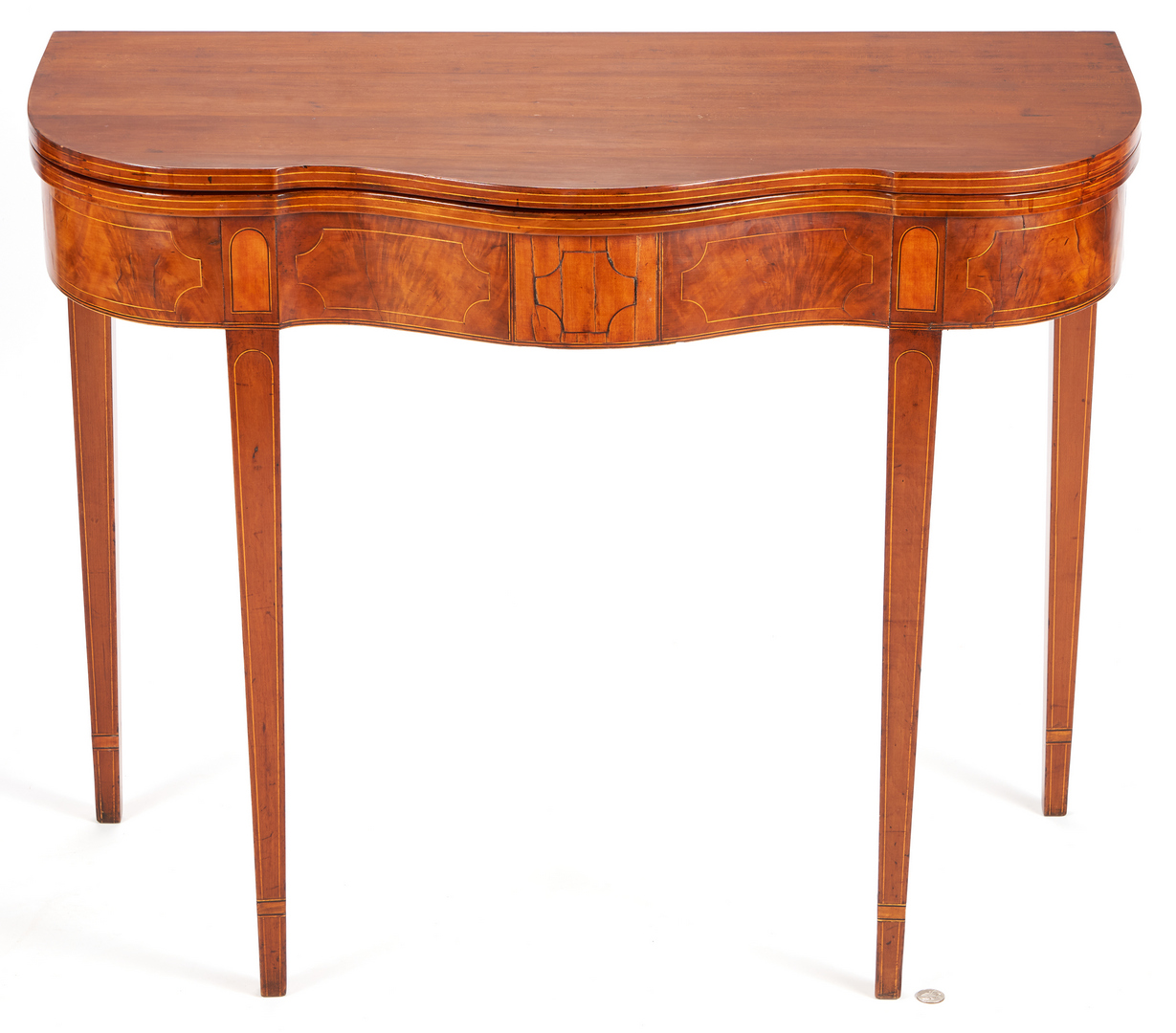 Lot 270: Federal Cherry Inlaid Serpentine Card Table