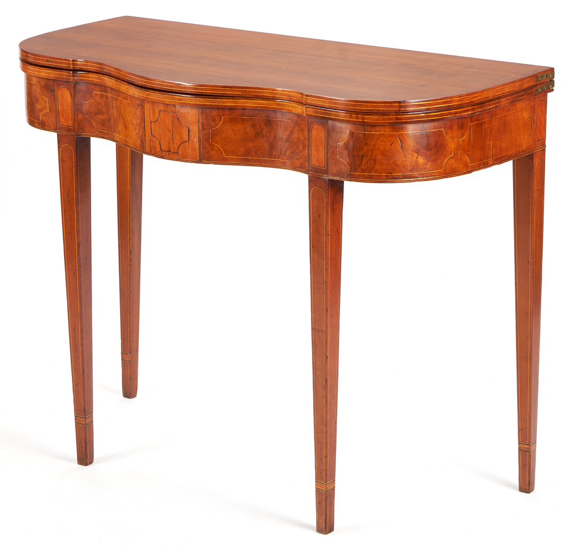 Lot 270: Federal Cherry Inlaid Serpentine Card Table