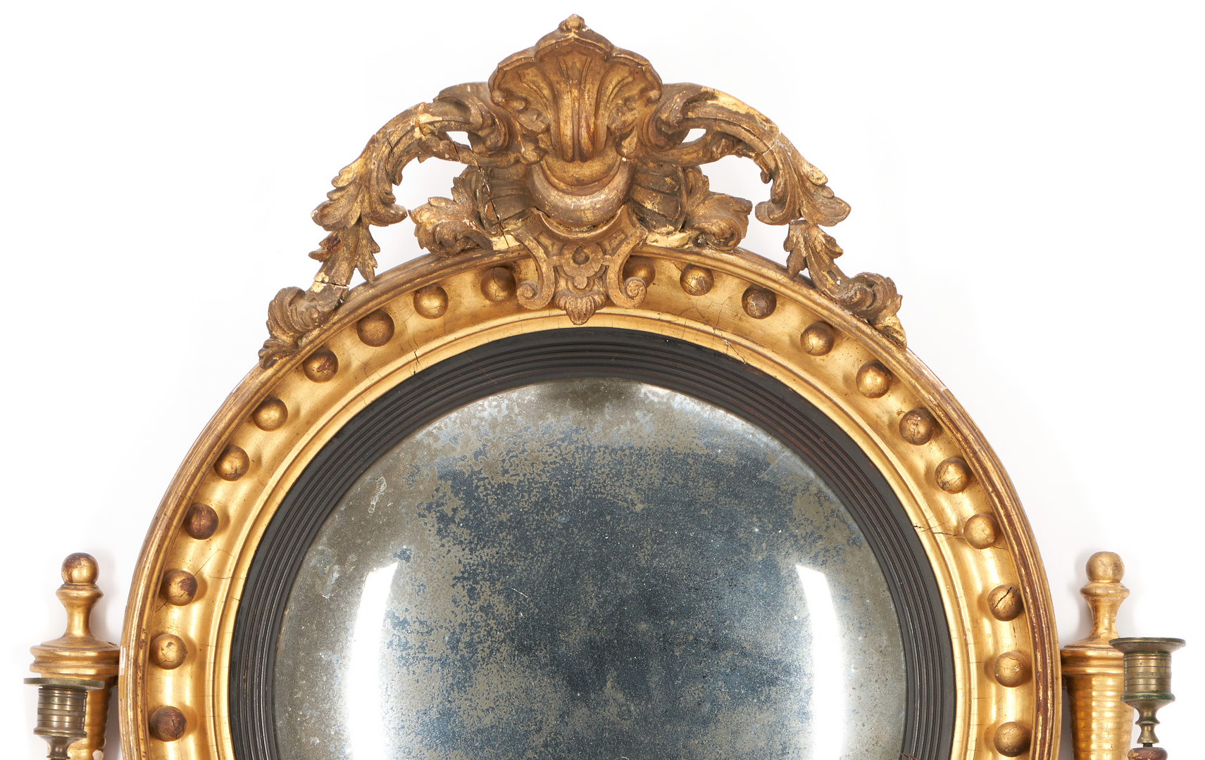 Lot 274: Classical Gilt Carved Girandole Convex Mirror