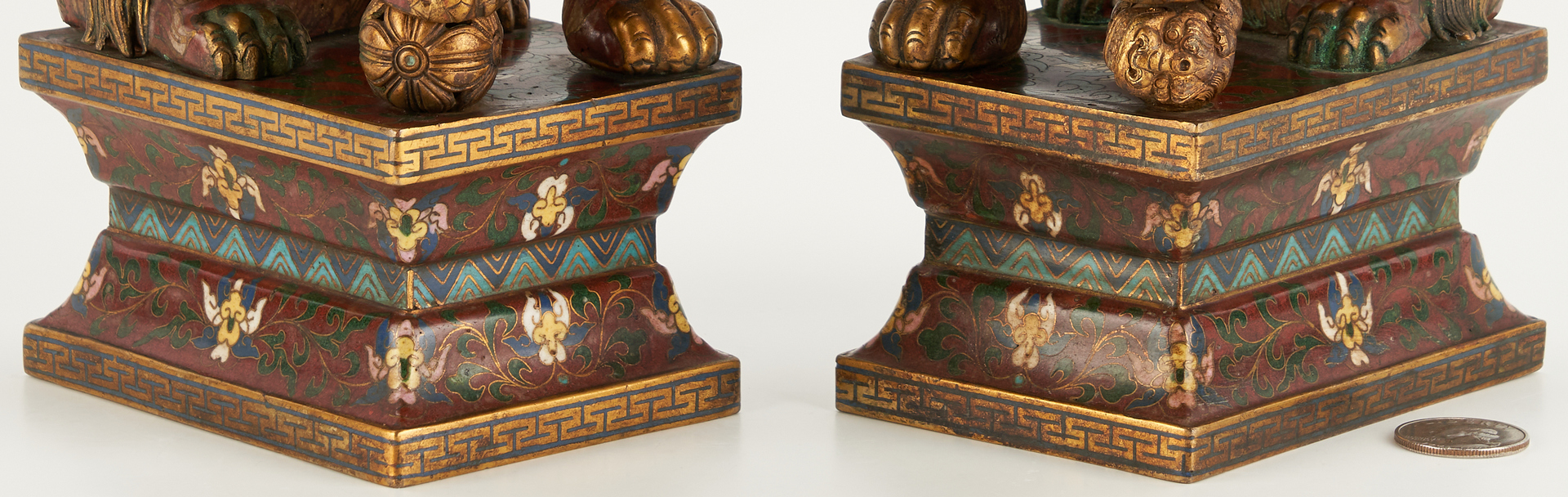 Lot 27: Chinese Cloisonne Immortal Figure & Temple Lions, 3 items