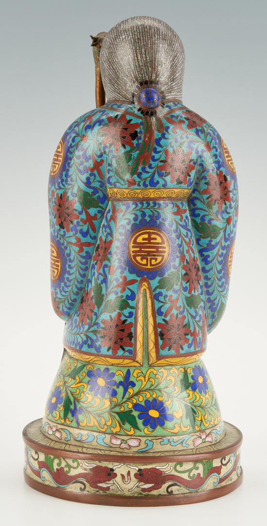 Lot 27: Chinese Cloisonne Immortal Figure & Temple Lions, 3 items