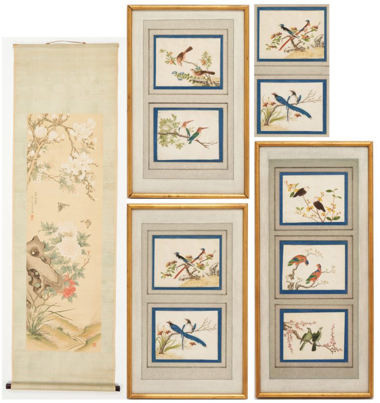 Lot 307: Chinese Scroll Landscape and Bird Paintings, 4 pcs.