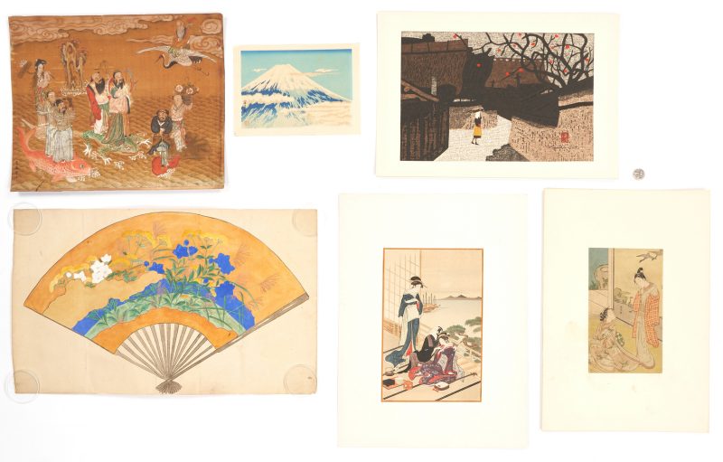 Lot 308: 6 Asian Works on Paper, incl. Kiyoshi Saito, Chinese Immortals