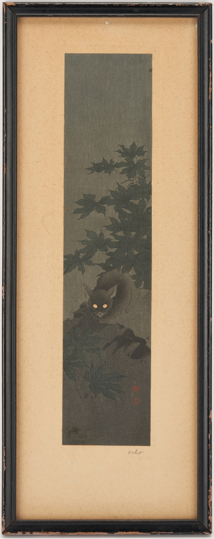 Lot 310: Shoda Koho Woodblock Print, Black Cat at Night