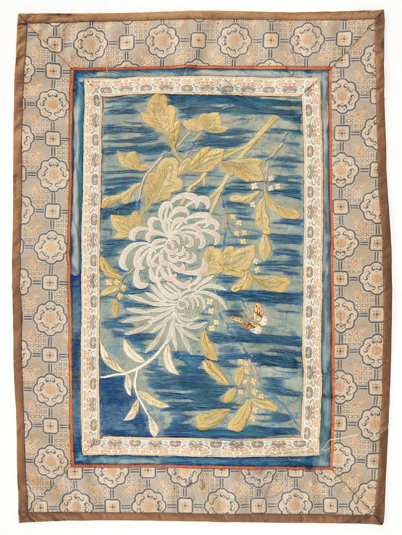 Lot 312: Qing Watercolor on Silk Fan Painting and Embroidery Panel