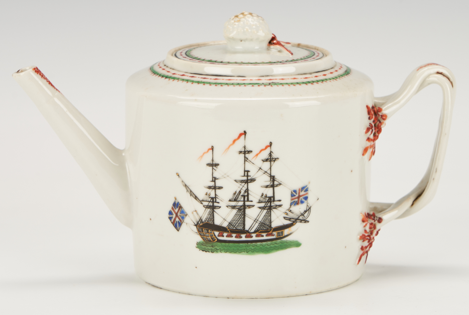 Lot 31: Chinese Export Porcelain Teapot with Ship Decoration