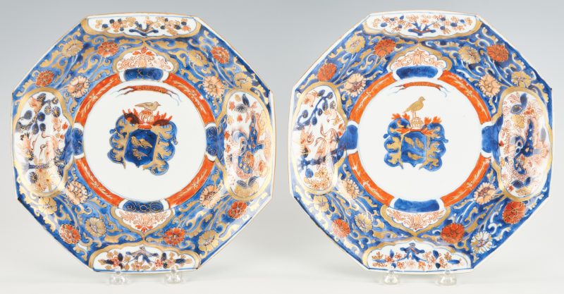 Lot 32: Pair of Kangxi Imari Armorial Plates for French Market, Corbeau