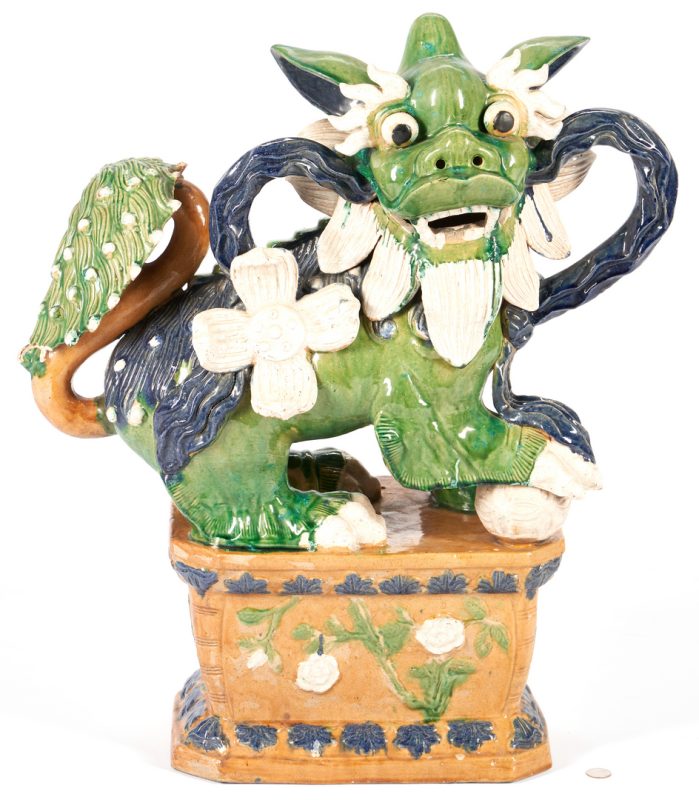 Lot 331: Large Chinese Polychrome Glazed Temple or Guardian Lion Roof Finial