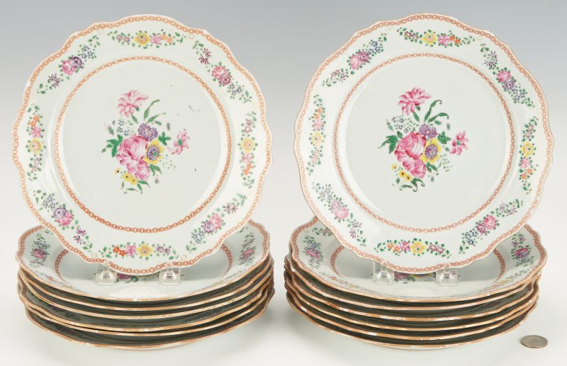 Lot 338: 14 Chinese Export Famille Rose Soup Plates