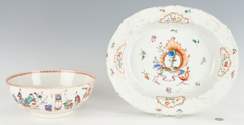 Lot 339: Chinese Export Porcelain Bowl and Armorial Platter