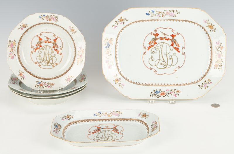 Lot 340: Chinese Export Armorial Platters and Soup Plates, 6 items
