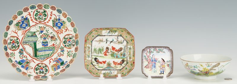 Lot 342: 4 Chinese Porcelain and Enamel Items, including 3 Trays