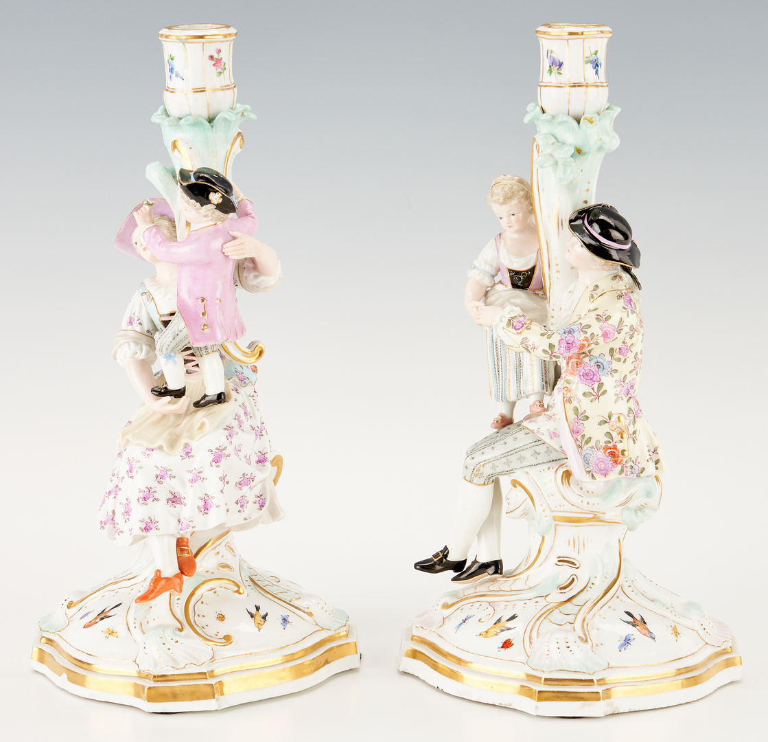 Lot 349: Pr. Meissen Porcelain Figural Candlesticks & Pr. Old Paris Potpourri Vase