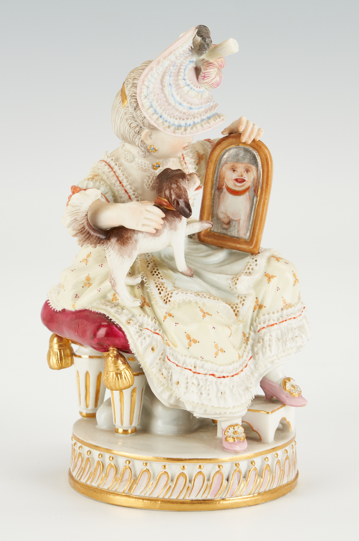 Lot 351: Four (4) Meissen Figurines, incl. Seated Woman w/ Dog