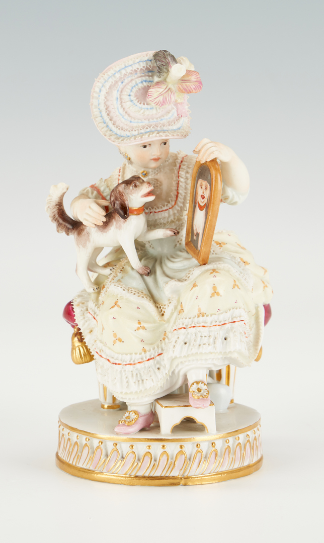 Lot 351: Four (4) Meissen Figurines, incl. Seated Woman w/ Dog